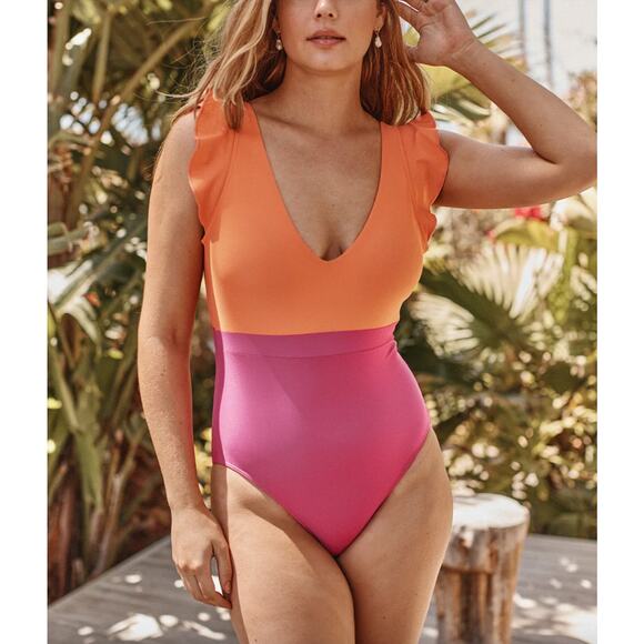 NWT Summersalt The Ruffle Backflip One Piece Swimsuit Size 6 Hibiscus Tangerine - Picture 1 of 6